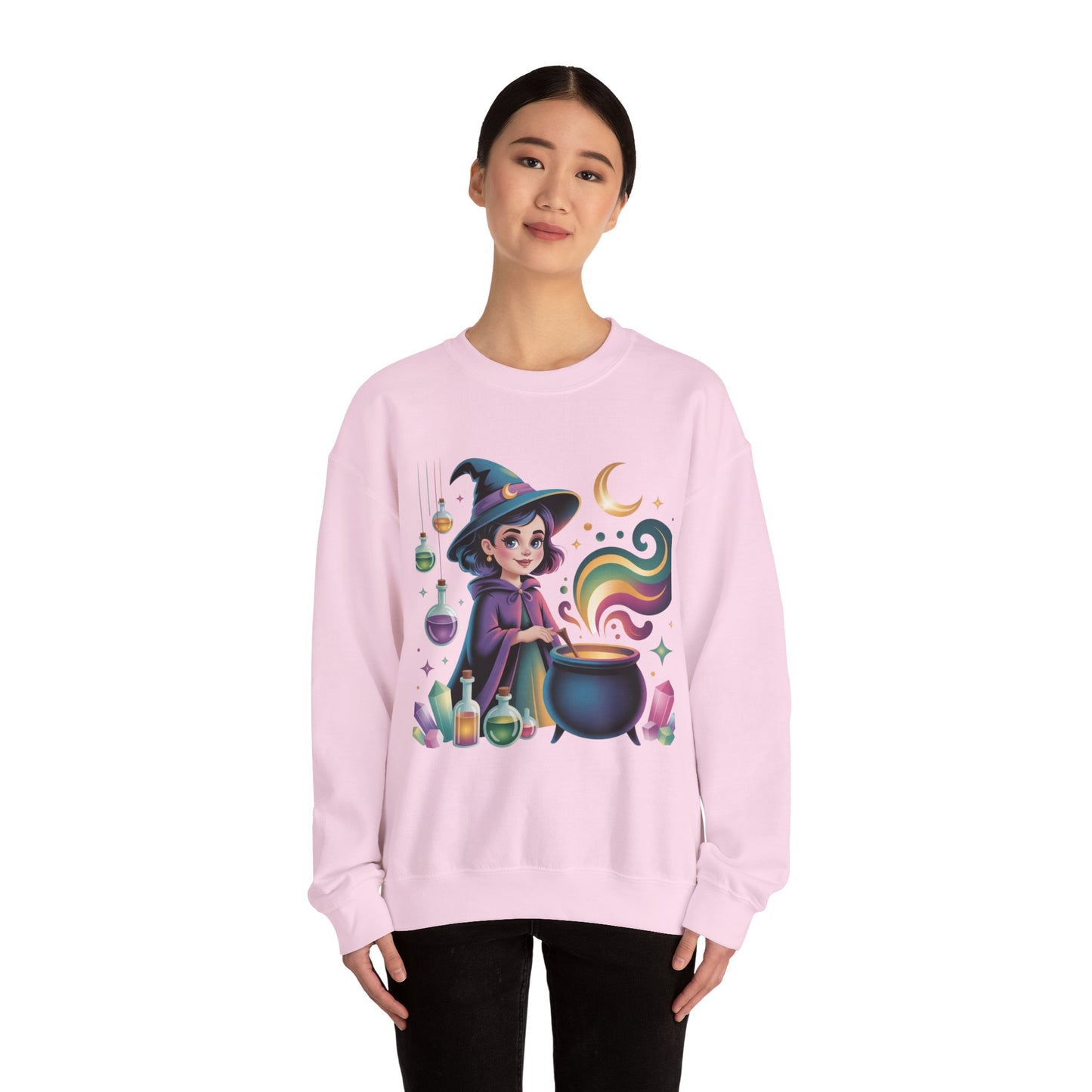 Witch Girl Potion Cauldron Sweatshirt — Cute Magical Halloween Crewneck