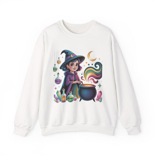 Witch Girl Potion Cauldron Sweatshirt — Cute Magical Halloween Crewneck