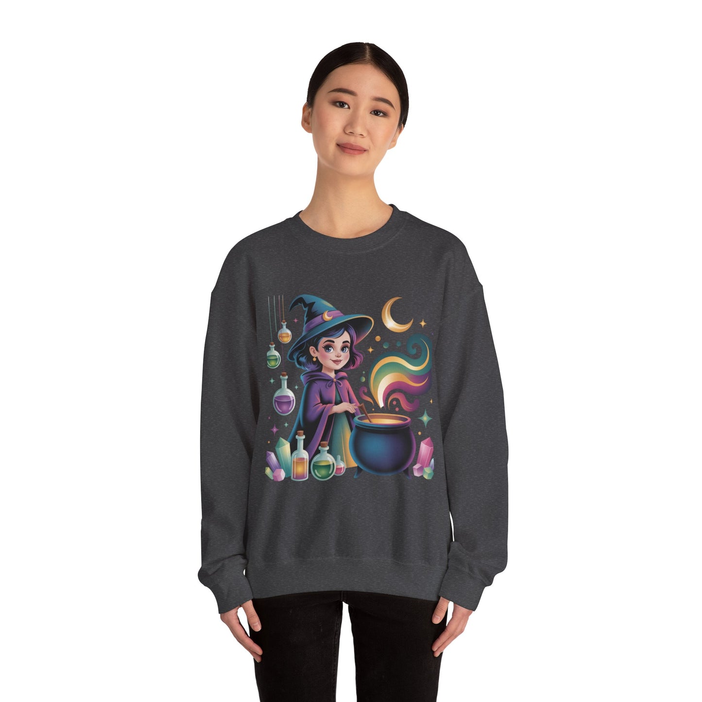 Witch Girl Potion Cauldron Sweatshirt — Cute Magical Halloween Crewneck