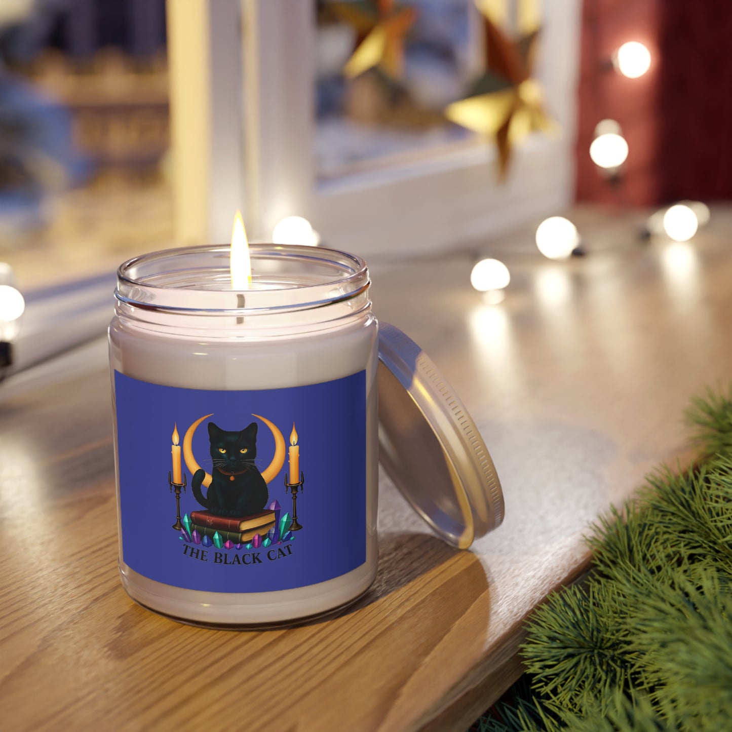Black Cat Soy Candle — 9oz Scented Jar with White Lid (The Black Cat)