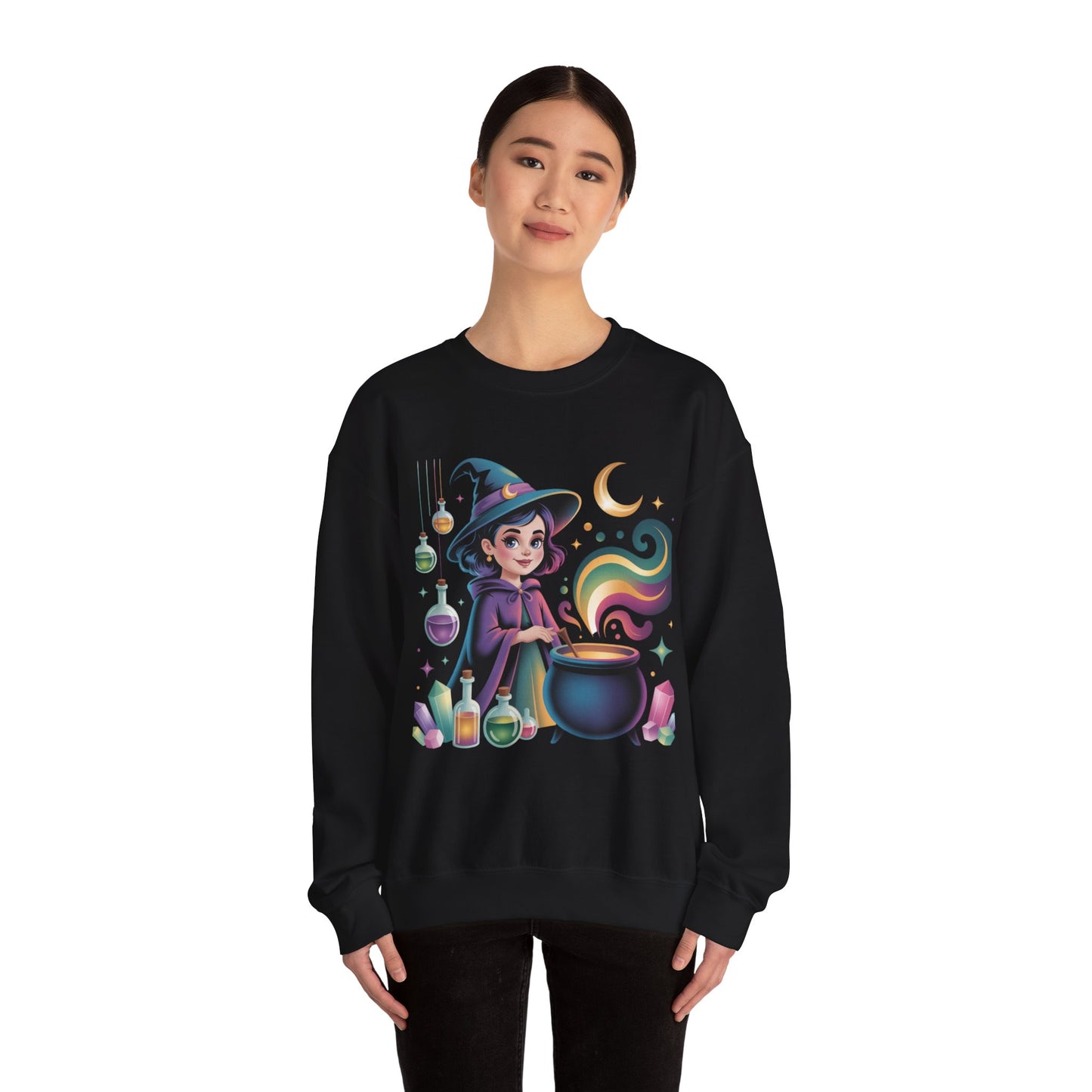 Witch Girl Potion Cauldron Sweatshirt — Cute Magical Halloween Crewneck