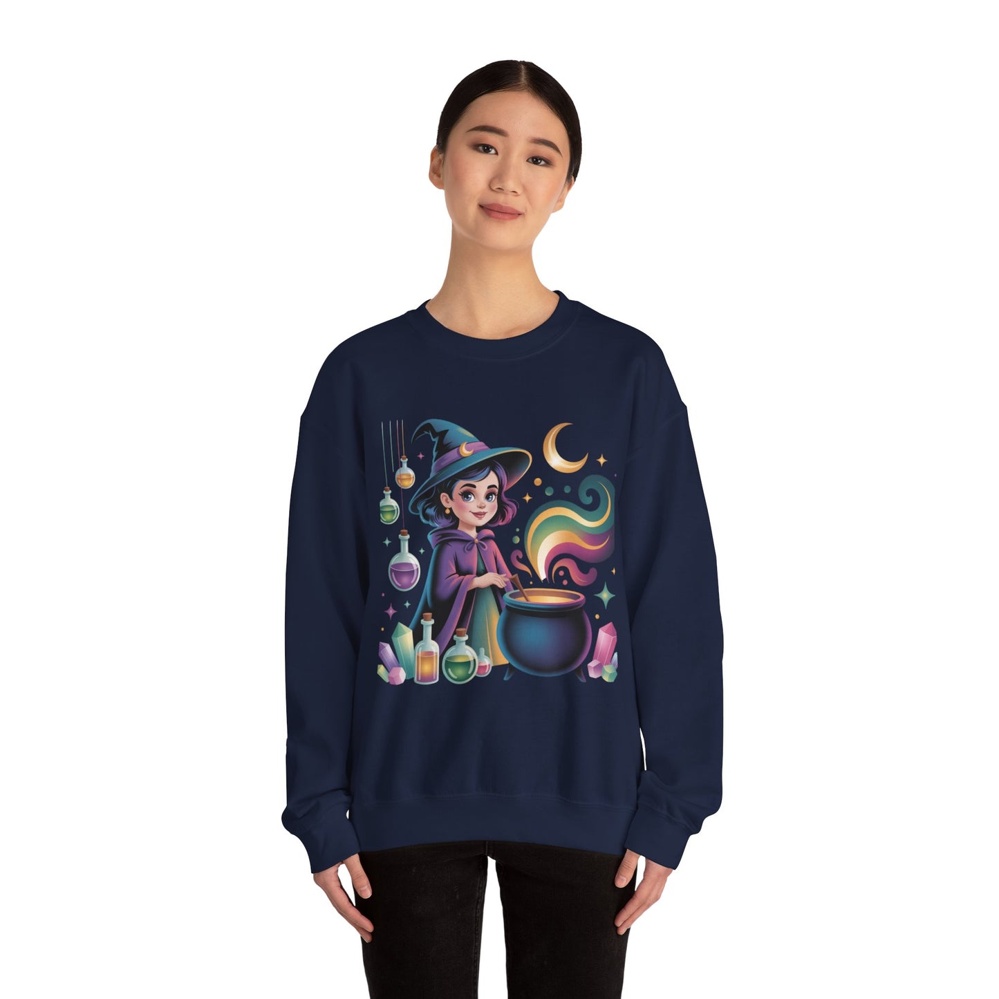 Witch Girl Potion Cauldron Sweatshirt — Cute Magical Halloween Crewneck