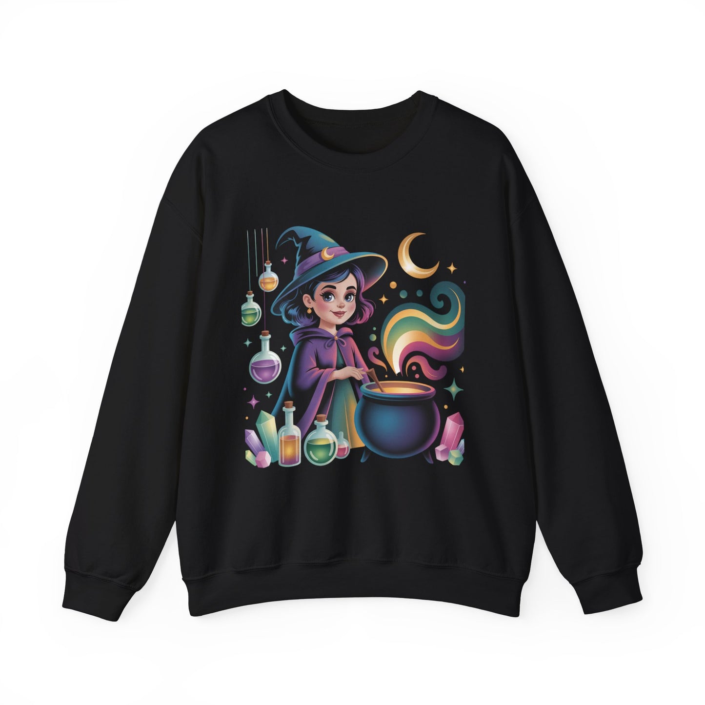 Witch Girl Potion Cauldron Sweatshirt — Cute Magical Halloween Crewneck