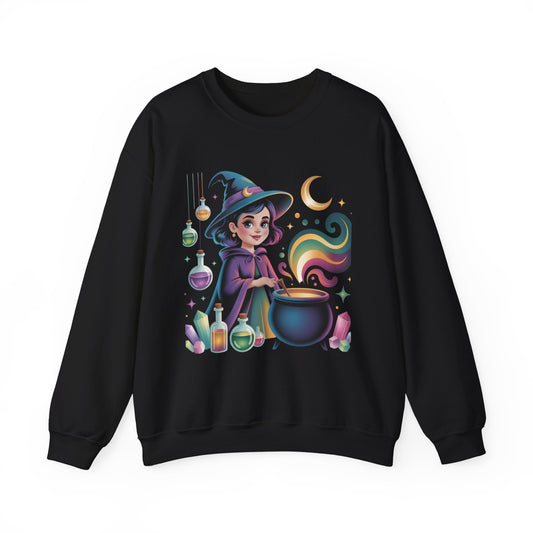 Witch Girl Potion Cauldron Sweatshirt — Cute Magical Halloween Crewneck