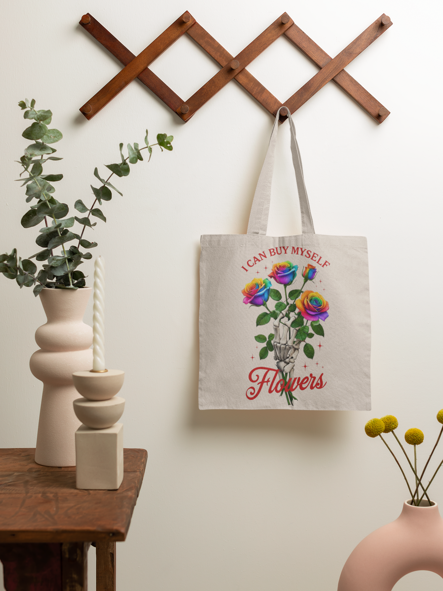 I Can Buy Myself Flowers Rainbow Rose Canvas Tote Bag