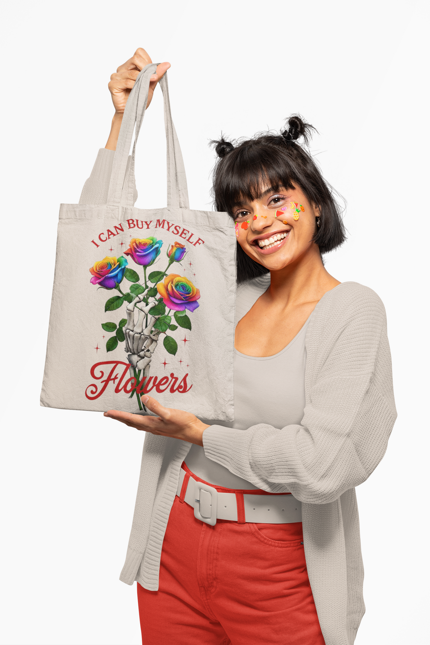 I Can Buy Myself Flowers Rainbow Rose Canvas Tote Bag