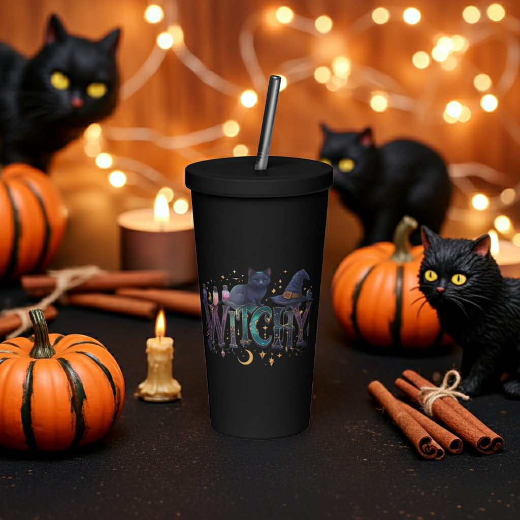 Black Cat Witchy 20 oz Insulated Tumbler with Straw