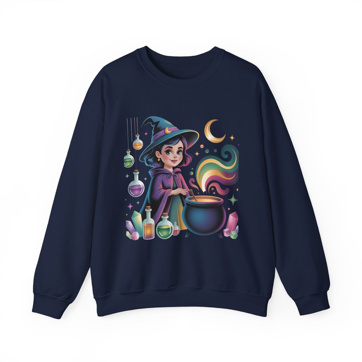 Witch Girl Potion Cauldron Sweatshirt — Cute Magical Halloween Crewneck
