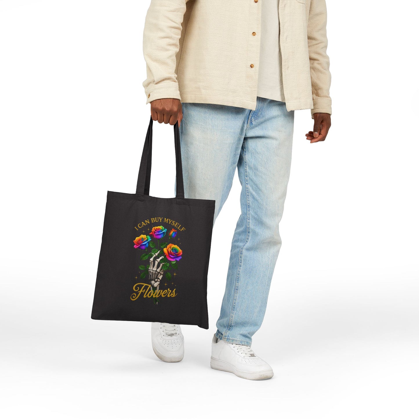 I Can Buy Myself Flowers Rainbow Rose Canvas Tote Bag