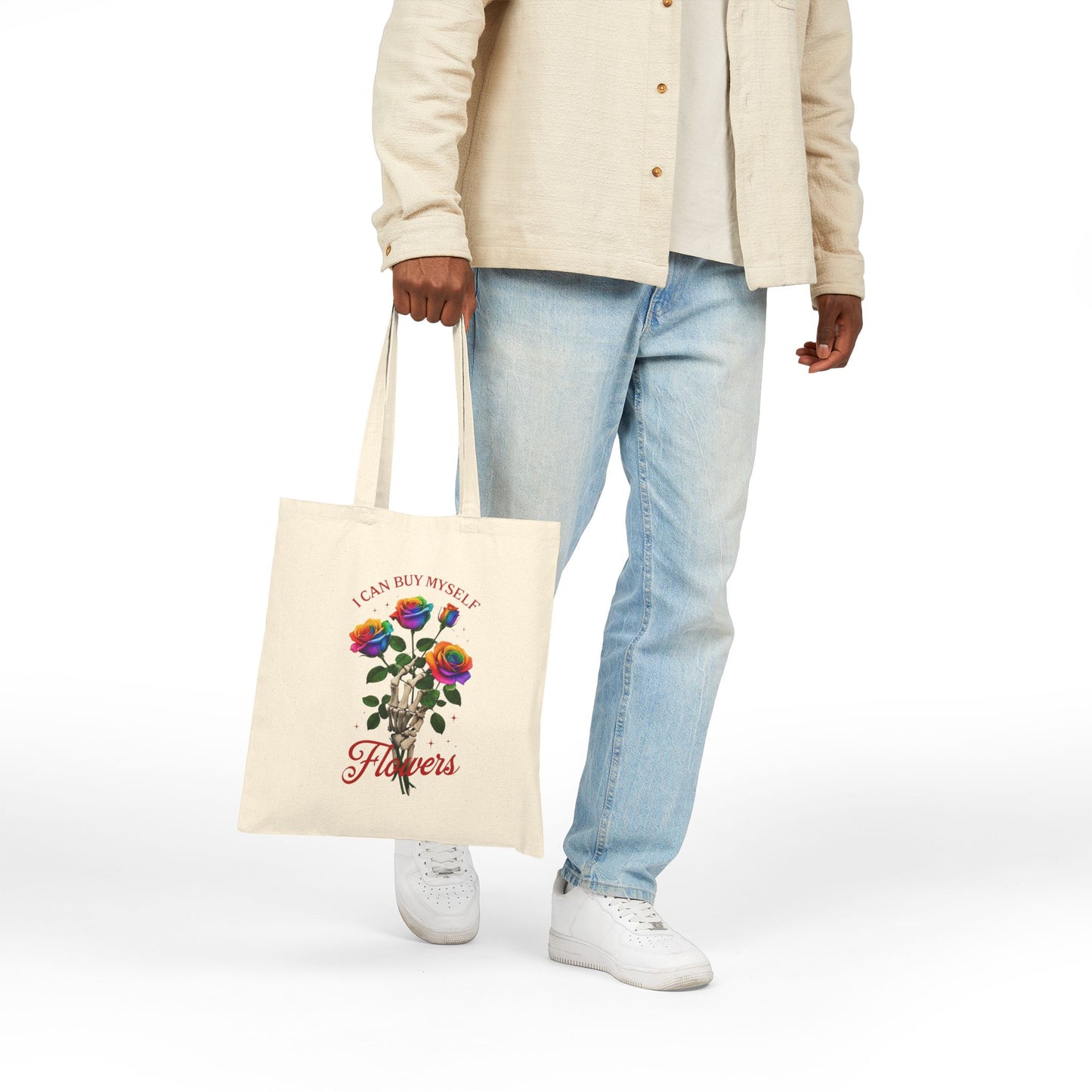 I Can Buy Myself Flowers Rainbow Rose Canvas Tote Bag