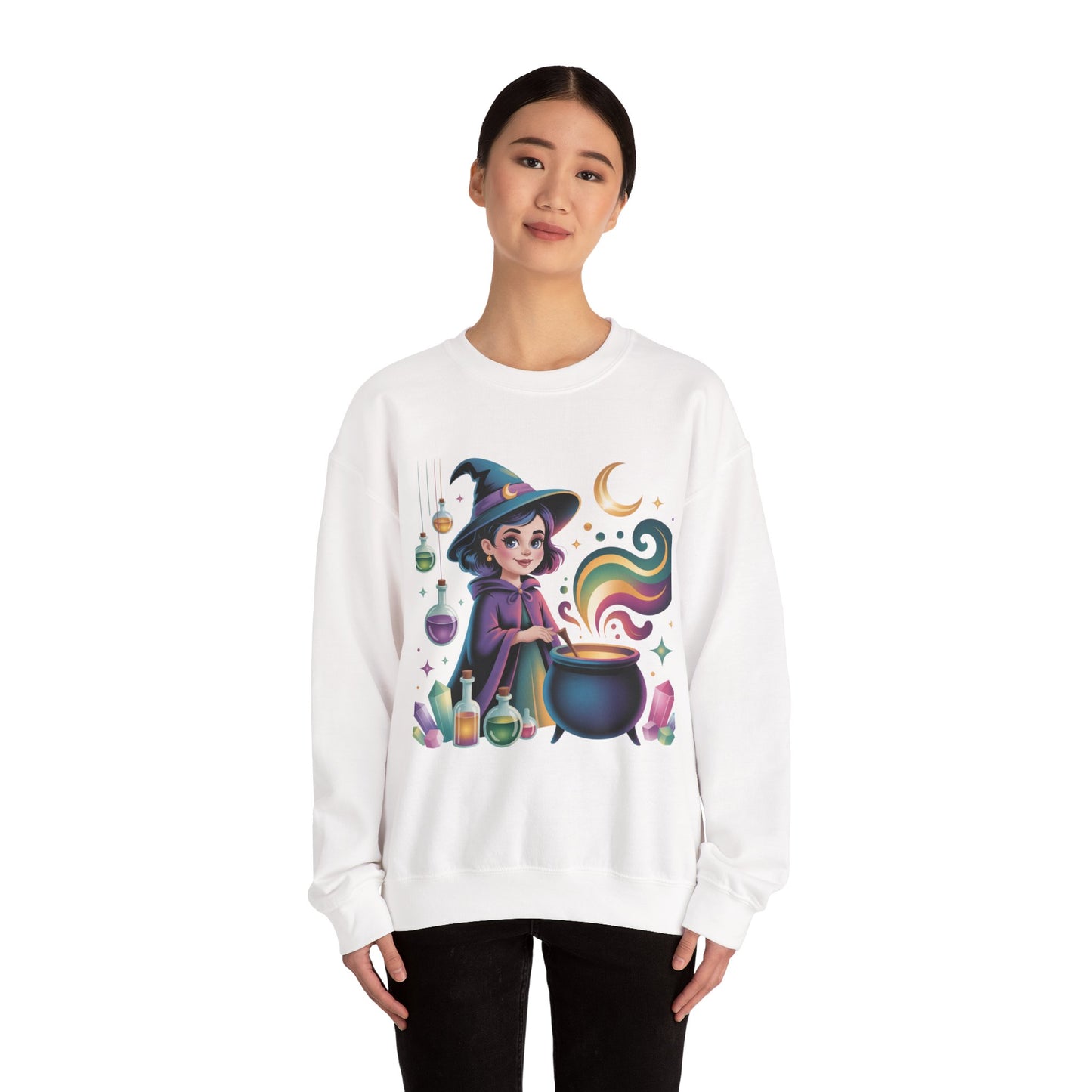 Witch Girl Potion Cauldron Sweatshirt — Cute Magical Halloween Crewneck