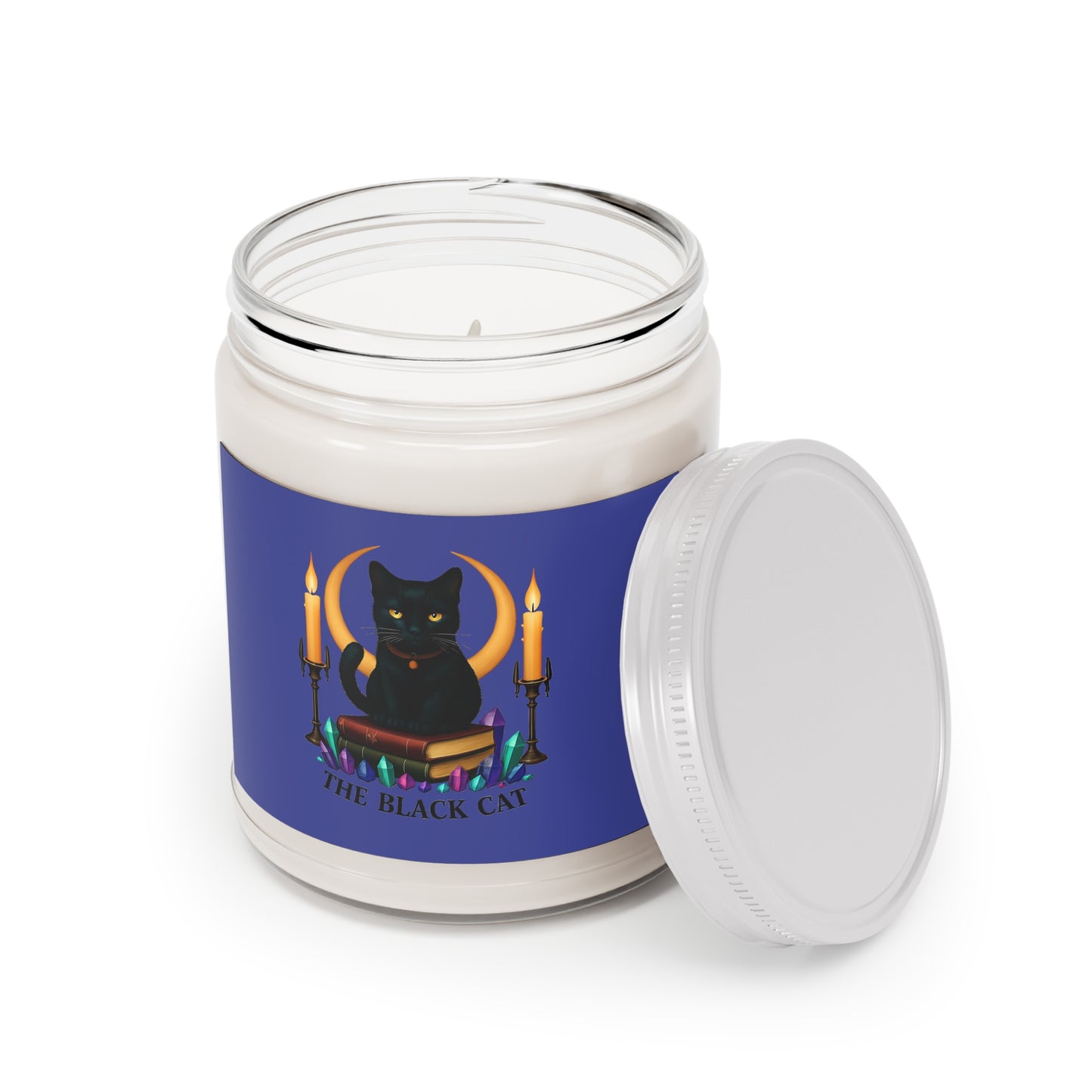 Black Cat Soy Candle — 9oz Scented Jar with White Lid (The Black Cat)