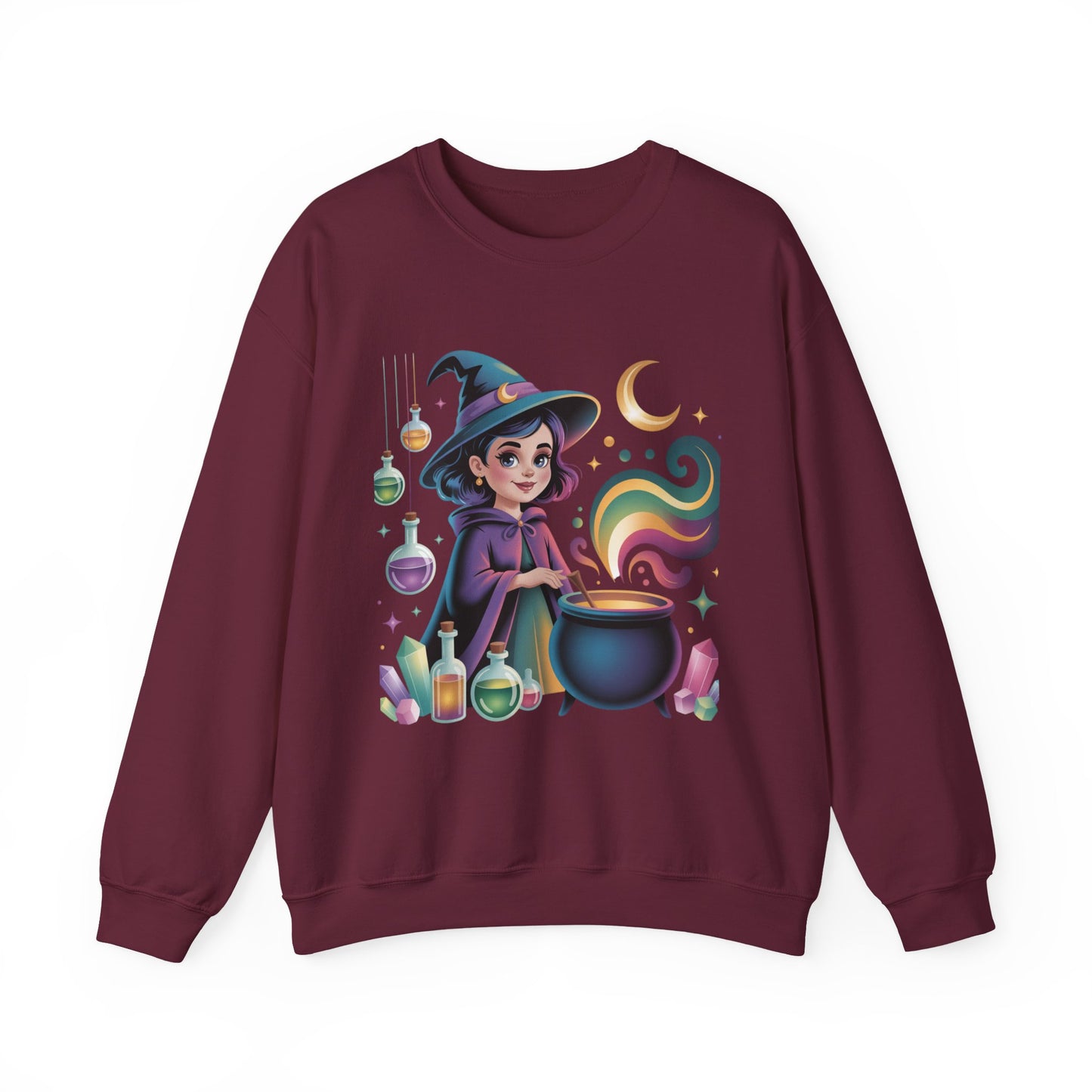 Witch Girl Potion Cauldron Sweatshirt — Cute Magical Halloween Crewneck