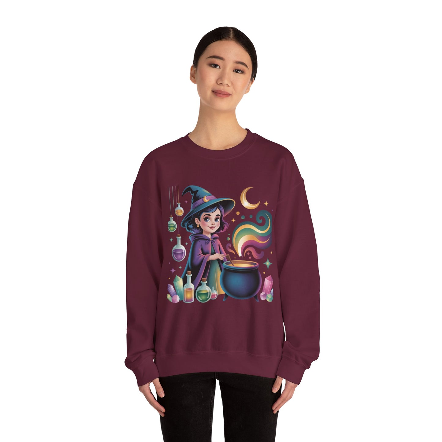 Witch Girl Potion Cauldron Sweatshirt — Cute Magical Halloween Crewneck
