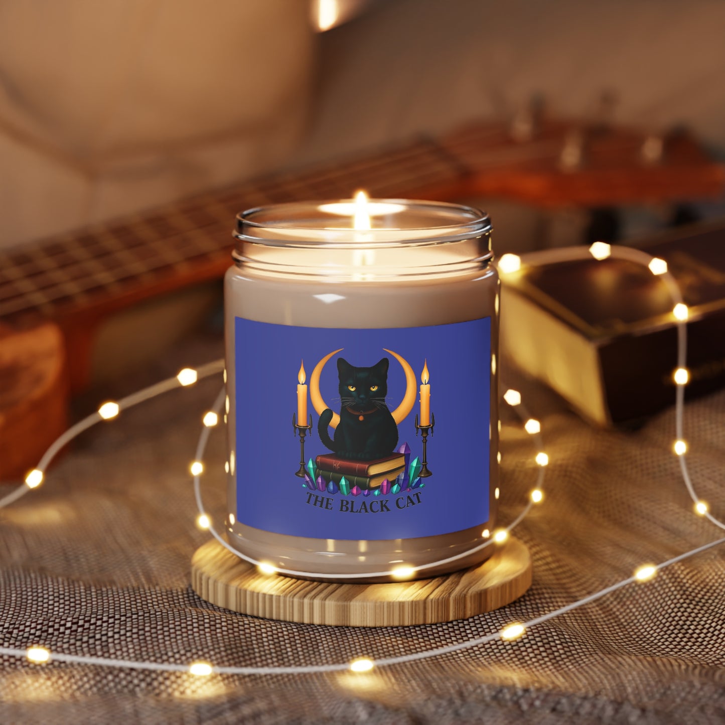 Black Cat Soy Candle — 9oz Scented Jar with White Lid (The Black Cat)