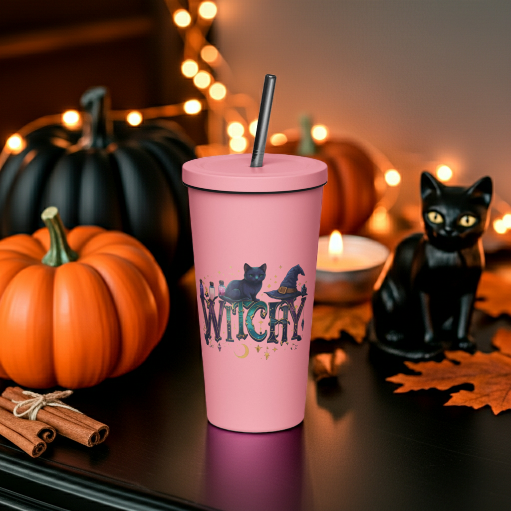 Black Cat Witchy 20 oz Insulated Tumbler with Straw